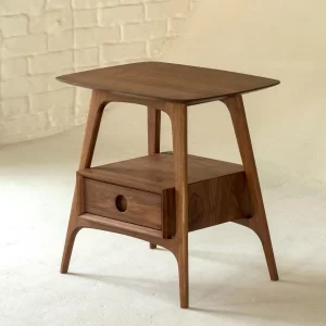 Mid-Century Solid Wood Nightstand – Walnut